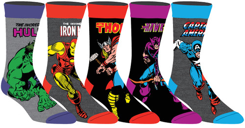 Bioworld The Avengers Marvel Comics Character Crew Socks (Pack of 5),10-13,Multi-color Bioworld The Avengers Marvel Comics Character Crew Socks (Pack of 5),10-13,Multi-color