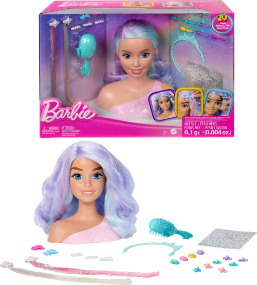 Barbie Doll Fairytale Styling Head, Pastel Fantasy Hair with 20 Accessories, Doll Head for Hair Styling Barbie Doll Fairytale Styling Head, Pastel Fantasy Hair with 20 Accessories, Doll Head for Hair Styling