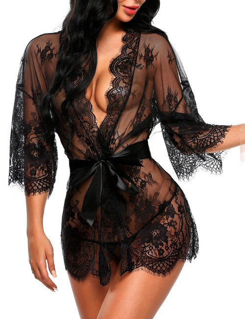 Avidlove lace nightgown lingerie Women's Lace Kimono Robe Babydoll Lingerie Mesh Nightgown Black XL Avidlove lace nightgown lingerie Women's Lace Kimono Robe Babydoll Lingerie Mesh Nightgown Black XL
