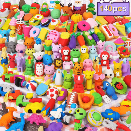 140 Pcs Animal Erasers for Kids, Random Color, as Classroom Prizes Box Rewards, Birthday Party Favor Supplies.A Must Fun for Kids! Buy 3D Mini erasers for Little Sweetie, Make Them a Wonderful Day!