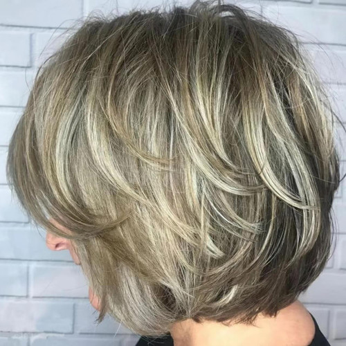 Highlight Dark Brown Bob Ombre Blonde Wig Short Pixie Cut Layered Chocolate Brown to Caramel Blonde Shaggy Wig with Curtain Bangs for Women Synthetic Ombre Blonde Wig for White Women