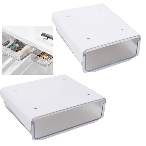ABuff 2 Pack Under Desk Drawer Slide Out, Self-Adhesive Under Table Desk Drawer Storage Organizer, Hidden Under Table Drawer Attachment for Home Office School Organization, 1 Large &1 Medium