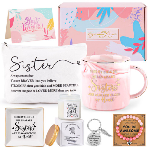 4MELLY Sisters Gifts from Sister Birthday Gifts for Sister Christmas Box Gifts Ideas Unique Best Friend Birthday Gifts Basket for Sisters Soul Sister Women Female Bestie Big Sister BFF