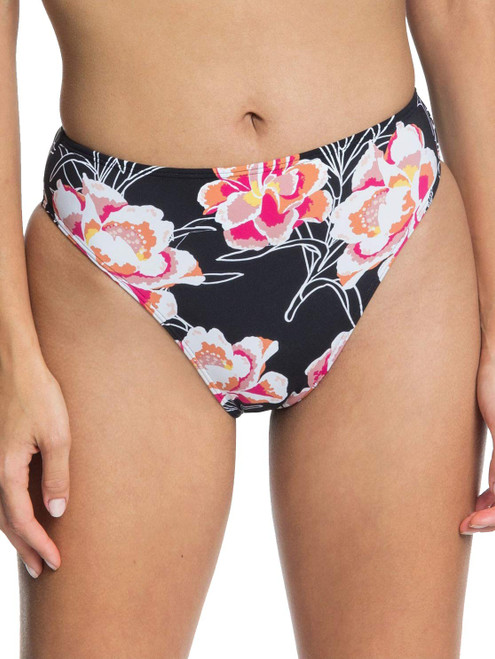 Roxy Women's Standard Printed Beach Classics High Leg Waisted Bikini Bottom, Anthracite Zilla Sample, L