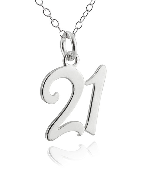 FashionJunkie4Life Sterling Silver Number 21 Twenty One Charm Necklace, 18" Cable Chain