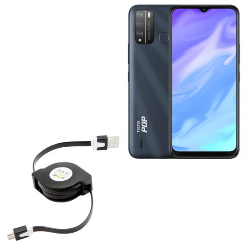 BoxWave Cable Compatible with Tecno Pop 5X - miniSync, Retractable, Portable Sync Cable