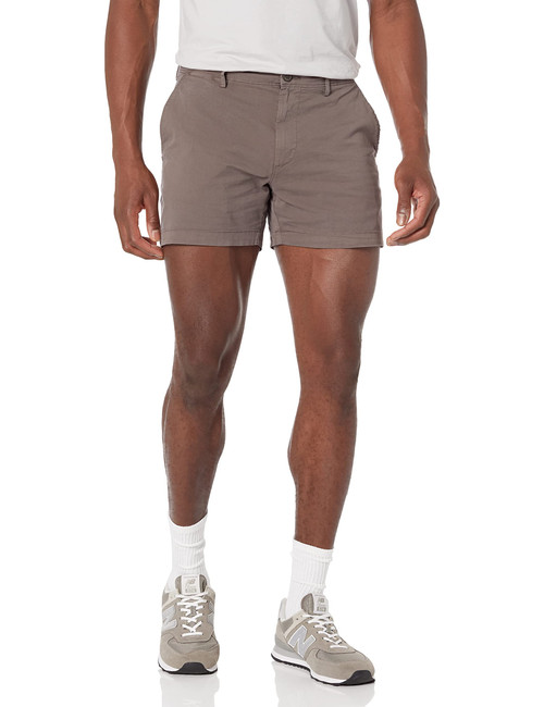 Amazon Essentials Men's Slim-Fit 5" Flat-Front Comfort Stretch Chino Short (Previously Goodthreads), Grey, 32