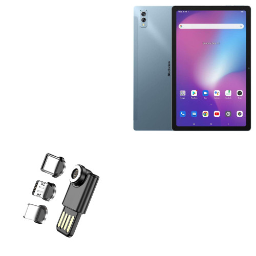 BoxWave Cable Compatible with Blackview Tab 11 SE - MagnetoSync Mini Adapter, Magnet Charging Cable USB Type-C Micro USB - Jet Black