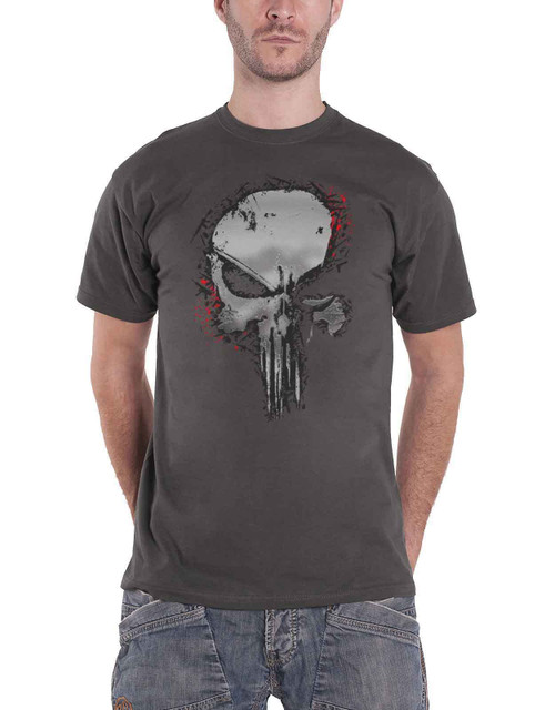 Marvel Punisher T Shirt Metallic Skull Logo Official Mens Charcoal Grey Size M