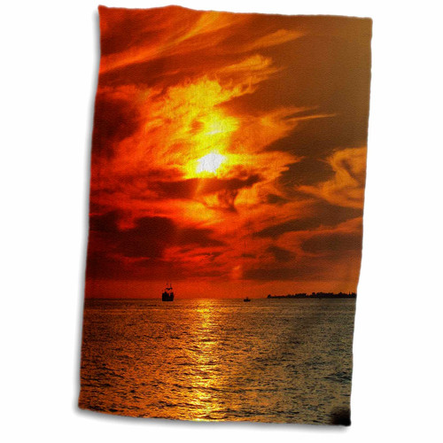 3dRose Large Boat Under Red and Yellow Florida Sunset - Towels (twl-39058-1)
