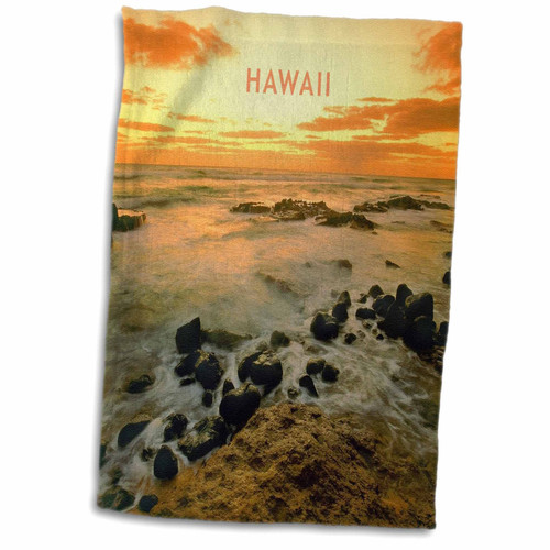 3dRose Florene Hawaii - Golden Orange Sun Sets On Hawaii - Towels (twl-80825-1)