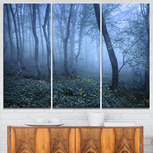 Designart Trail Fall Forest-Landscape Photo Canvas Art Print-36x28in-Multipanel 3 Piece, 36x28-3 Panels, Blue