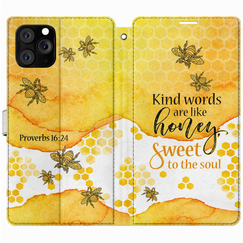 Cavka Wallet Phone Case Compatible with iPhone 14 13 Pro Max 12 Mini 11 SE Xr Xs 8 Plus 7 Quote Kind Words are Like Honey Proverbs 16:24 Lightweight PU Leather Folio Slim Scripture Bible Verse
