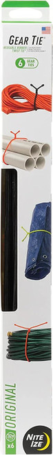 Nite Ize Original Gear Tie - 32-Inch Reusable Rubber Twist Tie - Reusable Gear Ties - Electric Cord Organizers - Twist Ties for Cords - Reusable Zip Ties - Black, 32-Inch, 6 Pack