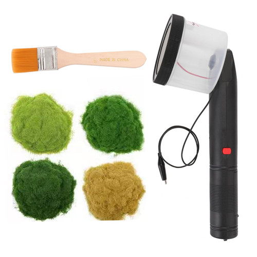 Static Grass Applicator Kit Static Grass Applicator with Four Colours 4 Static Grass and Brush Mini Flocking Machine Applicator with Non-Slip Handle for DIY Woodland Scenics Sand Table NO Batteries