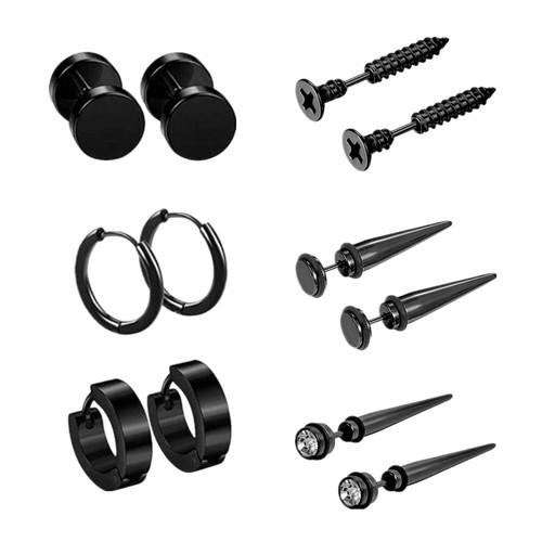 MABOHITY 6 Pairs Black Stainless Steel Punk Spike Screw Ear Stud Earrings Huggie Hoop Earrings MABOHITY 6 Pairs Black Stainless Steel Punk Spike Screw Ear Stud Earrings Huggie Hoop Earrings