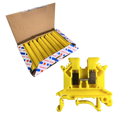 SOULUCK UK-2.5B Rail Type Terminal Block Voltage and Current Safety Screw Clamp, Ground Terminal Block 690V 32A 2.5 Square mm,Pack of 100 (yellow/100 Pack)