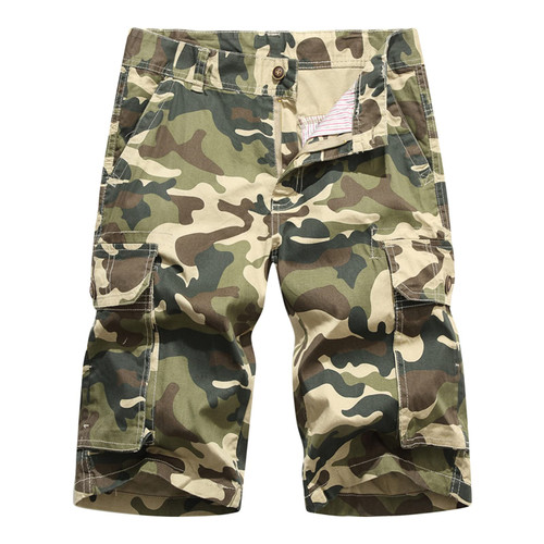 Men Camo Cotton Cargo Shorts Camouflage Outdoor Multi Pockets Short Relaxed Fit Lightweight Military Short Pants (Khaki,32)