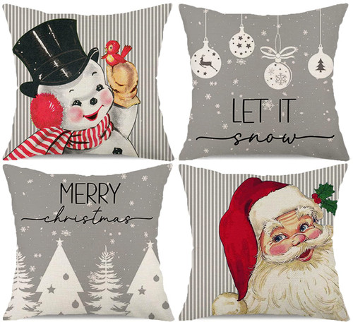 Christmas Decorations Pillow Covers 16x16 Set of 4 Gray Stripes Santa Snowman Snowflake Merry Christmas Tree Let It Snow Hello Winter Holiday Pillows Decorative Throw Cushion Case for Sofa Couch Christmas Decorations Pillow Covers 16x16 Set of 4 Gray Stripes Santa Snowman Snowflake Merry Christmas Tree Let It Snow Hello Winter Holiday Pillows Decorative Throw Cushion Case for Sofa Couch