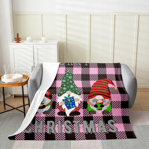 jejeloiu Christmas Fuzzy Blanket Cartoon Santa Claus Flannel Fleece Throw Blanket for Sofa Couch Room Decorations Pink Buffalo Check Xmas All Season Bed Blanket Baby 30"x40" Plush Blanket