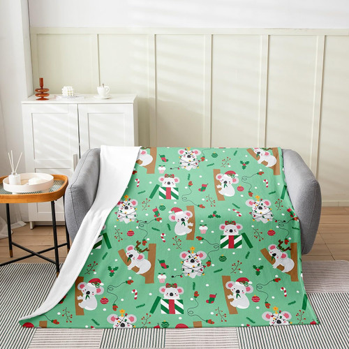 jejeloiu Koala Flannel Fleece Throw Blanket Baby 30"x40" Christmas Xmas All Season Bed Blanket for Sofa Couch Cartoon Cute Animal Plush Blanket Kawaii Green Plush Blanket Room Decorations
