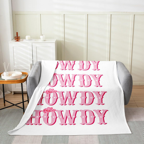 jejeloiu Howdy Fuzzy Blanket Baby 30"x40" Kids Western Decor Flannel Fleece Throw Blanket Pink Cow Girl Hat All Season Bed Blanket for Room Decor Pink Howdy Decor Plush Blanket