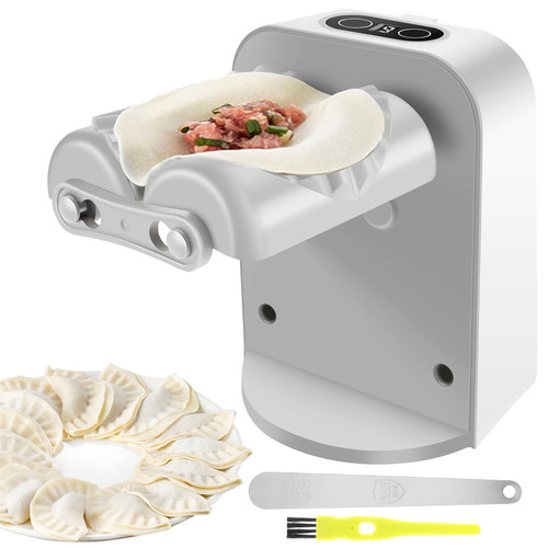 Electric Dumpling Maker Machine, Automatic Dumpling Maker Mould with Spoon and Brush, 2 Modes Household Easy Quick Dumpling Maker Press Machine, USB Rechargeable Dumpling Forming Making Tool (Gray)