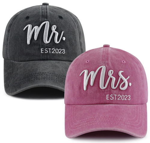Mr and Mrs Gifts 2023, Funny Bride Groom Couples Gifts Hat, Adjustable Cotton 3D Embroidered Matching Mr Mrs Baseball Cap, Newlywed Honeymoon Birthday Wedding Engagement Gifts for Couples Wife Husband