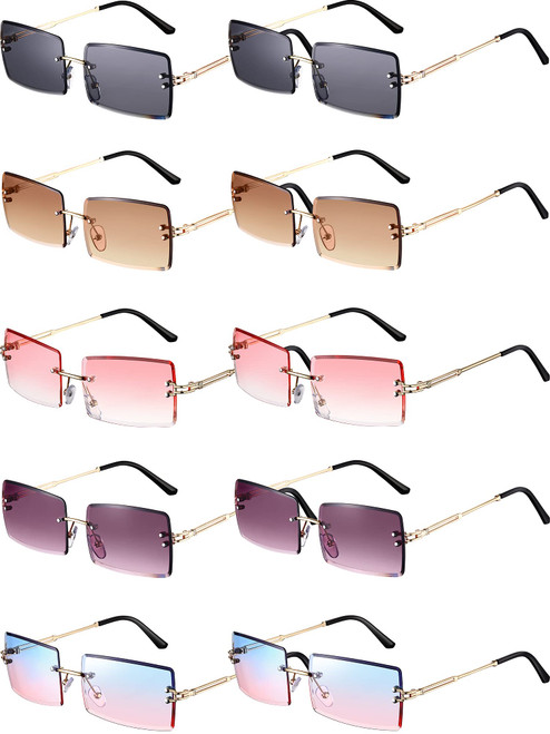 Weewooday 10 Pairs Rimless Sunglasses Rectangle 90s Retro Sunglasses Trendy Y2k Sunglasses Frameless Square Glasses Eyewear for Men Women (Mixed Color)