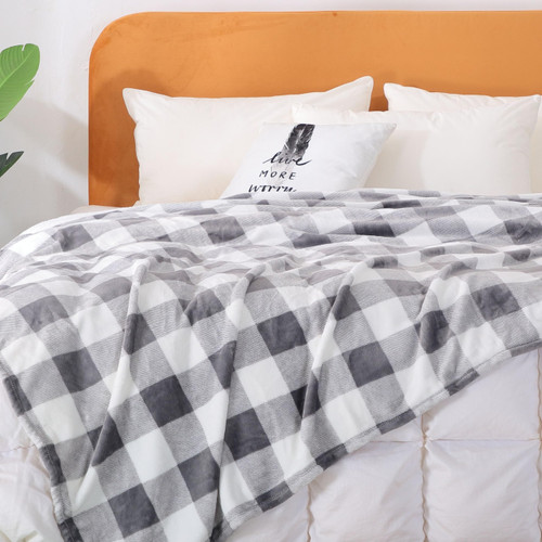 Panku Sherpa Throw Blanket for Couch - Thick and Warm Fleece Blanket for Winter, Super Soft and Silky Throw Blanket for Bed, Gray Plaid, 60x80 inches