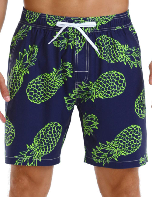Nonwe Men's Swim Trunks Pineapple Patterned Soft Relaxed Fit Quick Dry Drawstring Board Shorts Blue 28