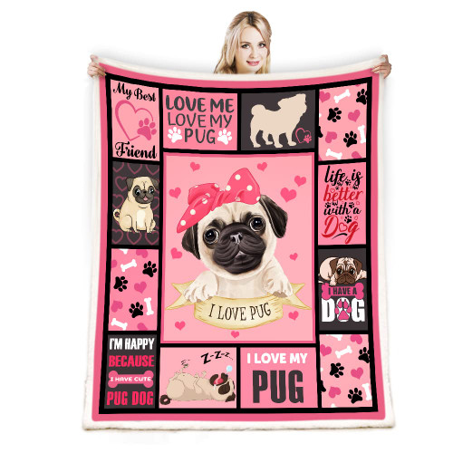 Juirnost Pug Gifts for Pug Lovers,Pug Blankets for Pug Lovers,Pug Blanket,Gifts for Girls Woman Pug Lovers Pug Dog Blanket for Bed Sofa Couch Animal Plush Blanket for Dog Lovers 50X60inch