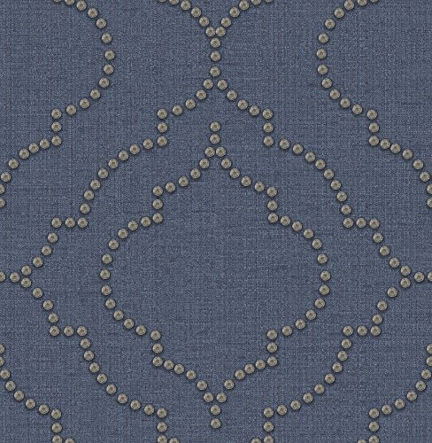 Chesapeake 3114-003355 Chelsea Blue Quatrefoil Wallpaper
