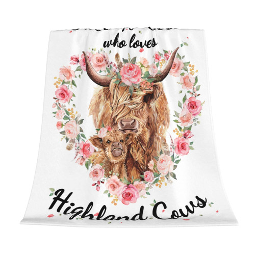 Highland Cow Blanket Cow Print Throw Blankets Flower Highland Cow Decor Just A Girl Who Loves Cow Throw Blankets Soft Cozy Fleece Plush Flannel Bedding Blanket for Girls Kids Adults Couch 40x50inch