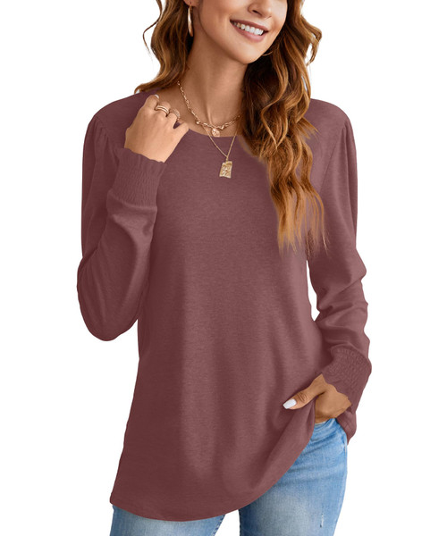 GOUCEHN Womens 2023 Fall Long Sleeve Shirts Fashion Casual Dressy Tops Loose Fit Tunic Blouses(Mauve,Large)