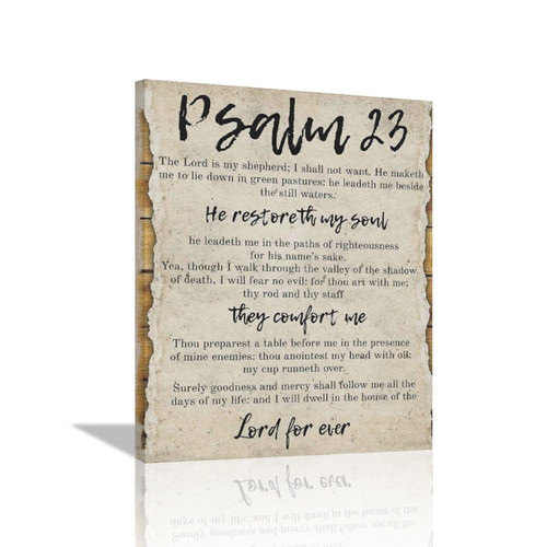Scripture Psalm 23 Wall Art The Lord Is My Shepherd Wall Decor Inspirational Bible Verse Canvas Painting Print Artwork Vintage Home Decorations Framed Ready to Hang for Office Living Room 12"x16"