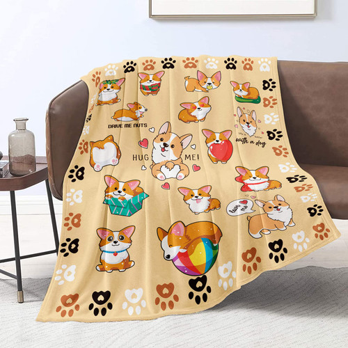 Corgi Blanket for Kids Cute Corgi Dog Throw Blankets Cartoon Corgi Print Flannel Fleece Blankets Plush Lightweight Blanket Gifts for Dog Lovers Boys Girls All Season Couch Sofa, 40"x50"