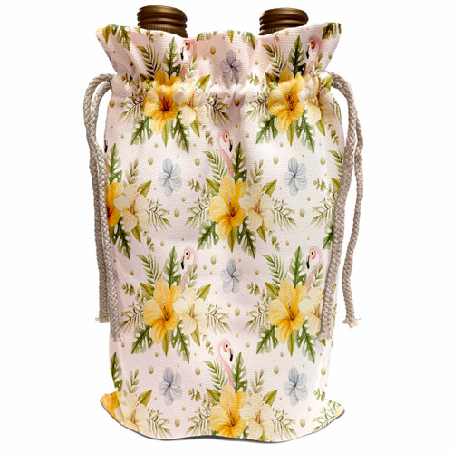 3dRose yellow flowers, tropical flowers, orchids, pink flamingos,... - Wine Bags (wbg-376224-1)