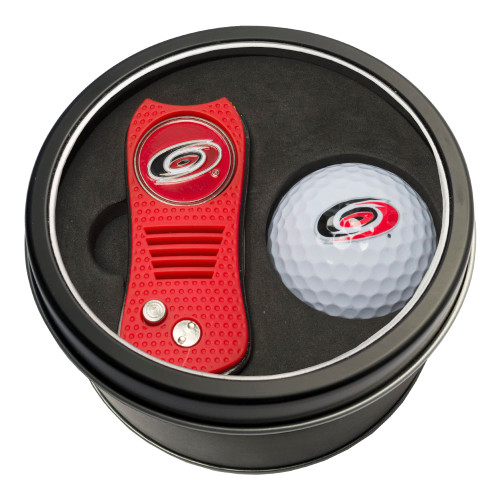 Team Golf NHL Carolina Hurricanes Tin Golf Ball Gift Set with Retractable Divot Tool and Double-Sided Magnetic Ball Marker & Golf Ball, Patented Single Prong Design, Less Damage to Greens