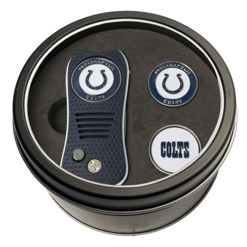 Team Golf NFL Indianapolis Colts 2 Ball Markers Tin Gift Set with Retractable Divot Tool and 3 Double-Sided Magnetic Ball Markers, Patented Single Prong Design, Causes Less Damage to Greens