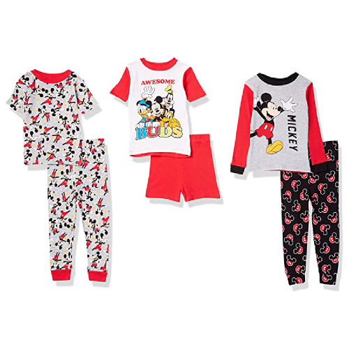 Disney Boys' Mickey Mouse 6-Piece Snug-Fit Cotton Pajamas Set, OH MICKEY, 2T