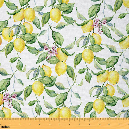 Nature Fabric by The Yard,Vintage Lemon Tree Branches Yummy Delicious Kitchen Gardening Design,Summer Fruit Fabric for Arts and Crafts Textiles & Decor Upholstery and Home Accents,2 Yards,Fern Green