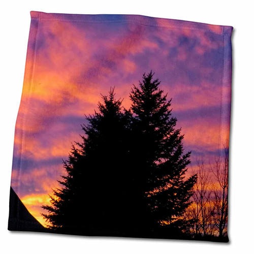 3dRose Some Pine Trees in Silhouette with a Vivid Sunset Behind Them - Towels (twl-273438-3)