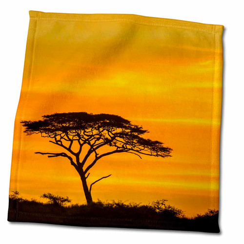3dRose Tanzania, Serengeti NP. Acacia Tree Silhouette at Sunset. - Towels (twl-343164-3)