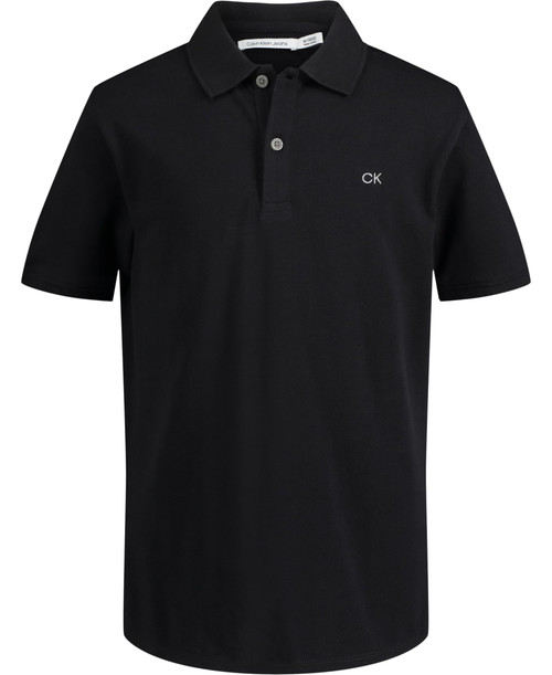 Calvin Klein Boys' Short Sleeve Micro Pique Solid Polo, Classic Black, 10-12