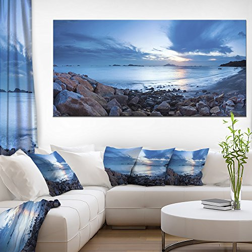 Design Art 1 Piece Blue Sea Sunset on Sandy Coastline Contemporary Seascape Art Canvas, 60x28, Blue Design Art 1 Piece Blue Sea Sunset on Sandy Coastline Contemporary Seascape Art Canvas, 60x28, Blue