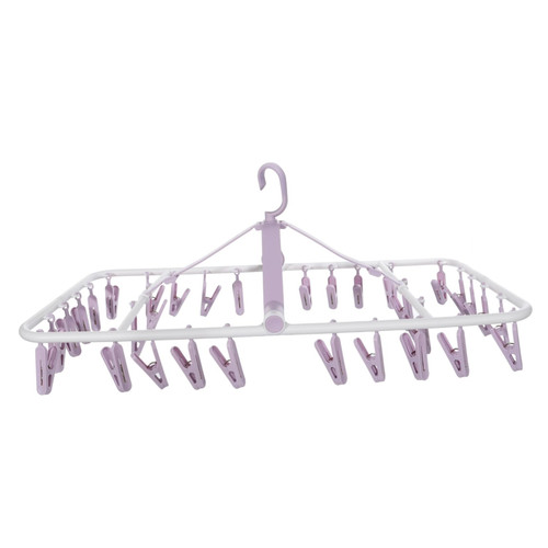 OKUMEYR 32 Foldable Hanger Clothes Drying Rack Washer Sock Peg Hanger Sock Laundry Hanger Travel Stand Collapsible Clothing Rack Clothes Hanger Rack Purple Clothespin Pp to Rotate Socks