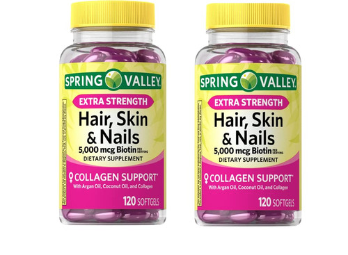 Anexa Spring Valley Extra Strength Biotin Hair, Skin & Nails Dietary Supplement, 5,000 mcg, 120 Count (Pack of 2), 240 Count (Pack of 1) Anexa Spring Valley Extra Strength Biotin Hair, Skin & Nails Dietary Supplement, 5,000 mcg, 120 Count (Pack of 2), 240 Count (Pack of 1)