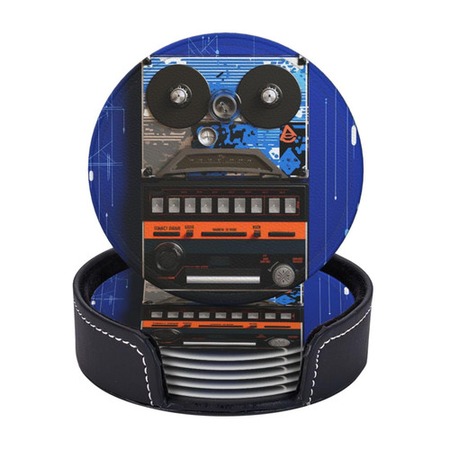 Drink Coasters Set of 6 A Magnetic Tape Coasters for Coffee Table Absorbent Leather Coasters for Drinks with Holder Cup Coaster Set Decor for Bar