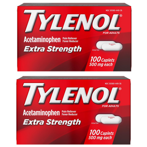 Tylenol Extra Strength Pain Reliever and Fever Reducer Caplets, 500 mg Acetaminophen Pain Relief Pills for Headache, Backache, Toothache & Minor Arthritis Pain Relief; 100 ct.; Pack of 2